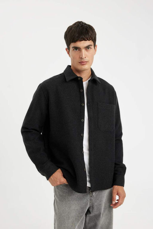 Рубашка стандартного кроя с воротником-поло и длинными рукавами - Defacto фото 3