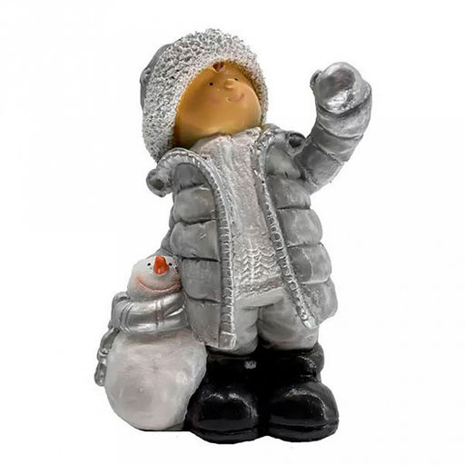 Скульптура-фигура для сада из полистоуна "Мальчик с снеговичком" h40см (Россия)