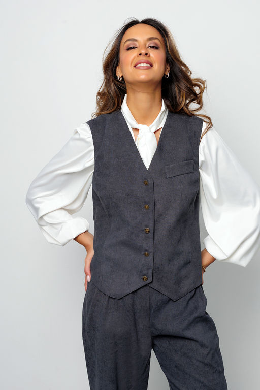 Костюм брючный вельветовый с жилеткой 399GRY