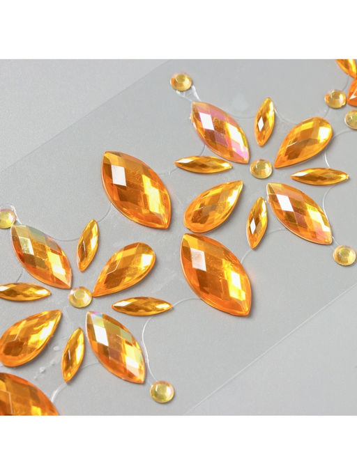 Наклейка - стразы Цветы, на шею, спину, жёлтая, 25?8.5 см