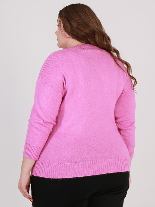 Пуловер цвета фуксия больших размеров - Almond фото 2