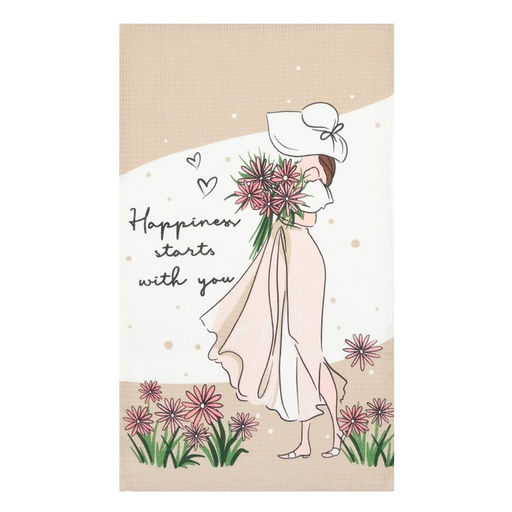 Набор кухонных полотенец Доляна Happiness, 35х60 см -2 шт, 100% хлопок, вафля 160 г/м2  фото 3