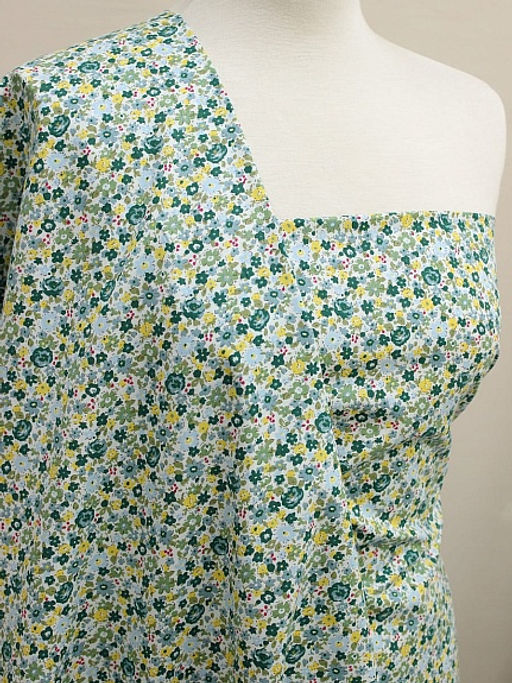 Импорт. хлопок Мелкая акварель (желтые, зеленые цветы), ВИД2, ш.1.5м, хлопок-100%, 100гр/м.кв - Купава фото 2