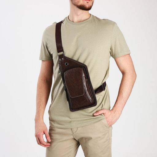 Сумка слинг мужская из искусственной кожи, цвет тёмно-коричневый - Simaland фото 2