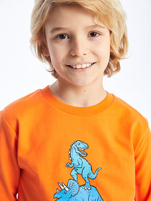 Bisiklet Yaka Bask?l? Uzun Kollu Erkek ?ocuk Sweatshirt