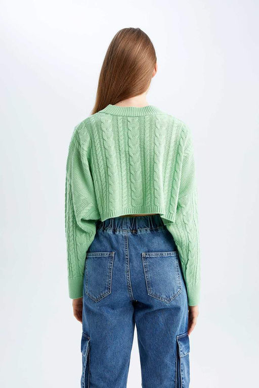 Укороченный вязаный свитер с вырезом лодочка Cool Relax Fit - Defacto фото 6