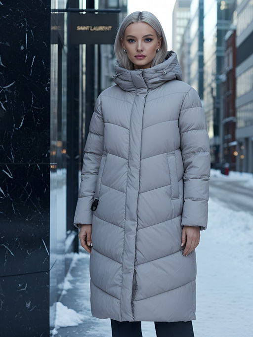 Пальто зимнее утепленное с капюшоном женское серого цвета 7623Sr - Visdeer фото 19