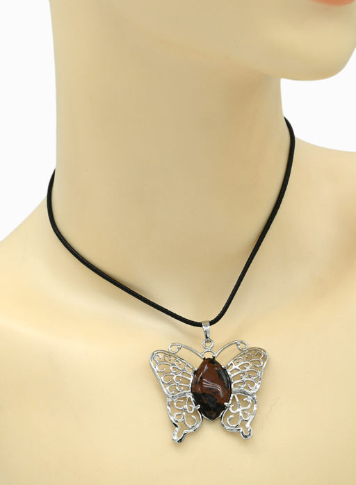 Подвеска Бабочка 45*40мм с обсидианом в металле