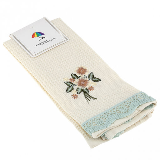 Полотенце кухонное вафельное "Клевер" 40х60см, хлопок 100%, ажурный кант, цвета микс (Китай)