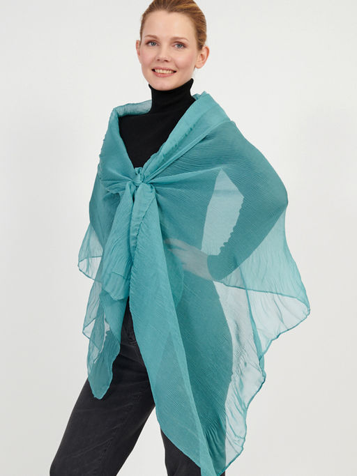 Большой, двусторонний однотонный палантин из жатого полотна. - Tantino фото 7