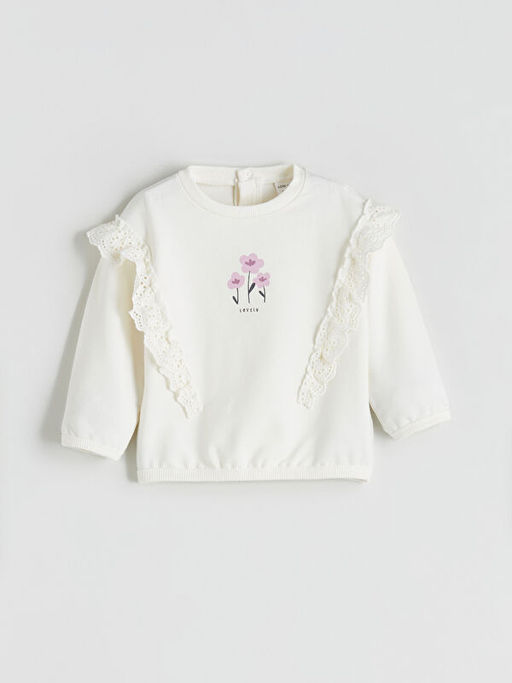 Bisiklet Yaka ?i?ekli K?z Bebek Sweatshirt ve Tayt 2li