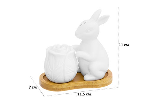 Набор д/специй 2 пр. 11,5*7*11 см Заяц с капустой на дерев. подставке - Elan gallery фото 2