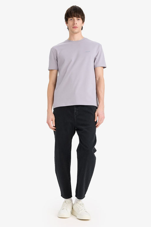 Regular Fit Bisiklet Yaka _t_ Gerektirmeyen Nefes Alabilen Bask_l_ K_sa Kollu A__r Kuma_ Ti__rt