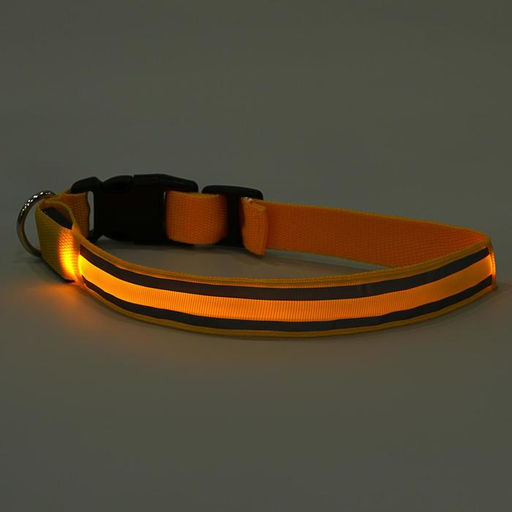 Ошейник с подсветкой Двойная полоса размер L, ОШ 45-52 х 2,5 см 3 режима свечения жёлтый - Пижон фото 2