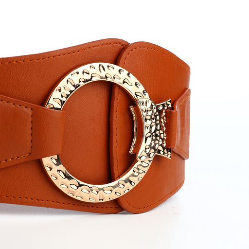 Ремень-резинка женский широкий, 80×10 см, пряжка металл, золотистая, рыжий