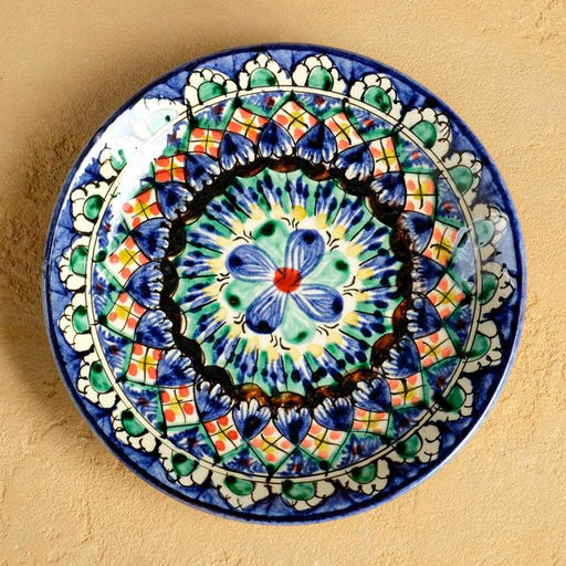 Набор чайный Риштанская керамика, 4 предмета: чайник 700 мл, 2 пиалы d=9.5 см, тарелка d=17 см, синий