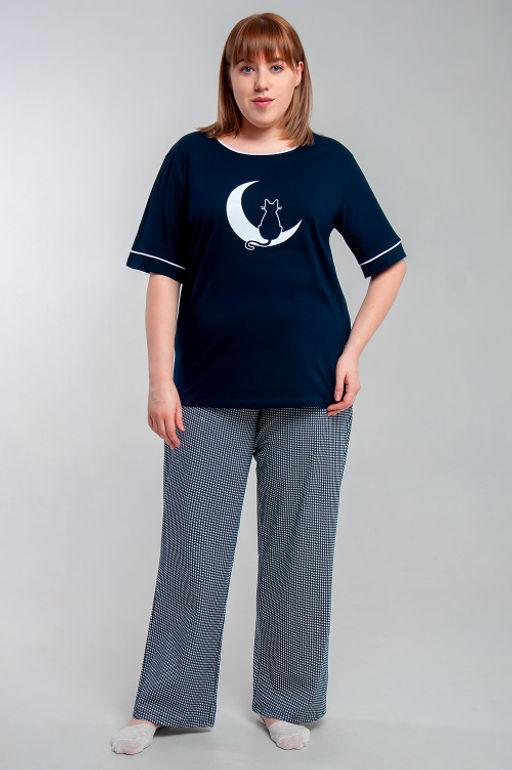 Арт. 10101 Пижама с брюками 44-54 (6 шт) Цвет:верх-темно-синий,низ бело-синий