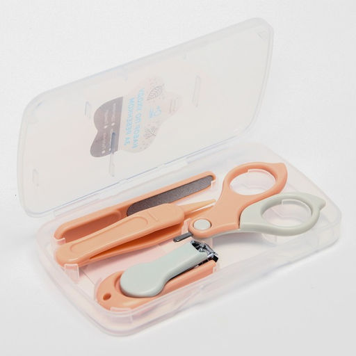 Детский маникюрный набор (ножницы, книпсер, пилка, пинцет), цвет розовый