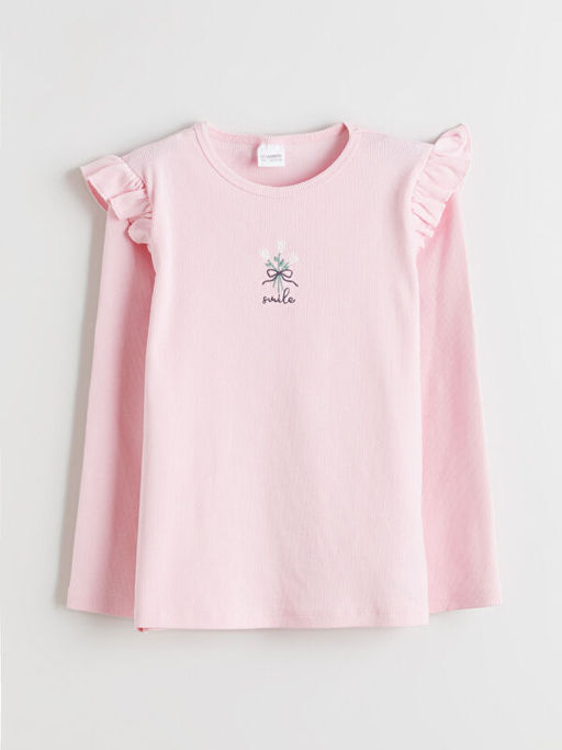 Bisiklet Yaka ?i?ekli K?z ?ocuk Pijama Tak?m?