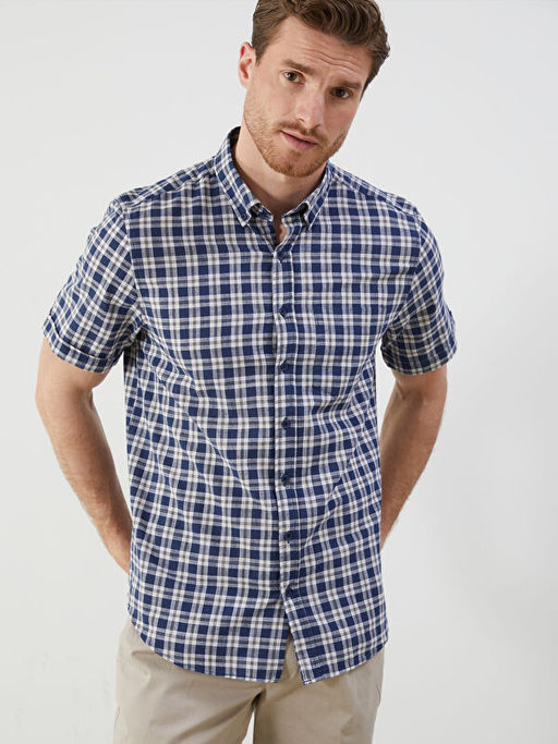 Regular Fit K?sa Kollu Ekose Erkek G?mlek