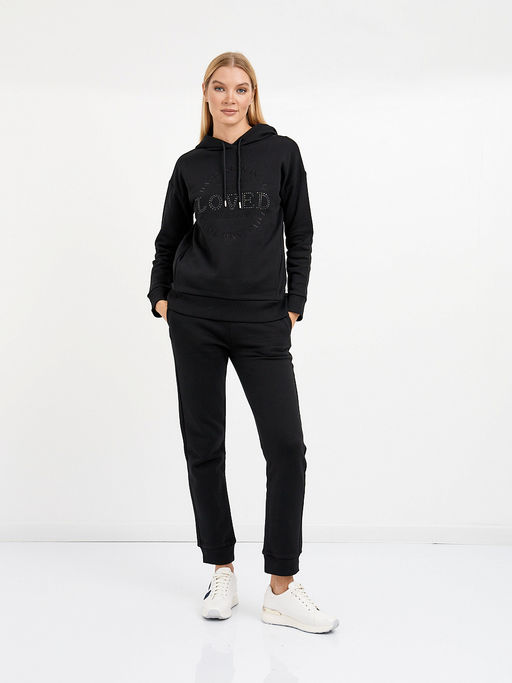 джемпер женский из хлопка с капюшоном и стразами - Glenfield фото 2