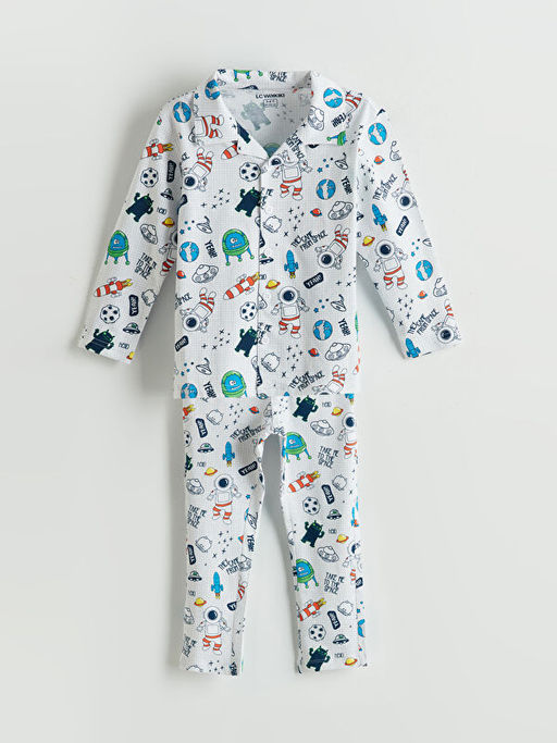 Bask?l? Erkek ?ocuk Pijama Tak?m?