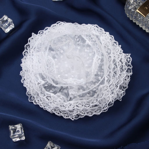 Цена за 6 шт. Бант для волос на резинке «Школьница», волна кружева горох, d=15 см, белый