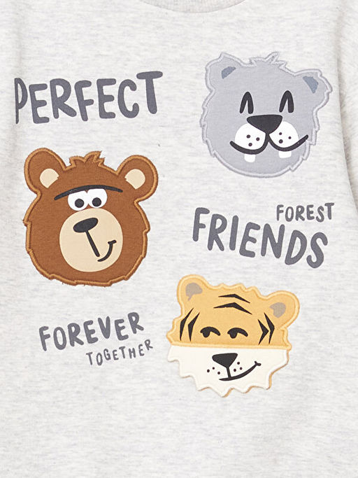 Bisiklet Yaka Bask?l? Erkek Bebek Sweatshirt ve E?ofman Alt 2li