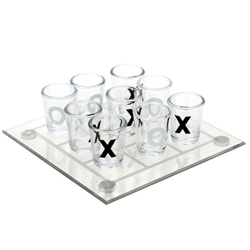 Игра Застольные крестики нолики набор 10 предметов: подставка стеклянная 12,6х12,6см, стопка пластмассовая, д2,5см h3см, 10мл - 9 штук, в подарочной коробке (Китай)