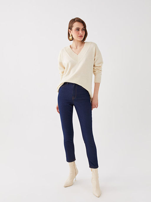 Y?ksek Bel Slim Mom Kad?n Jean Pantolon