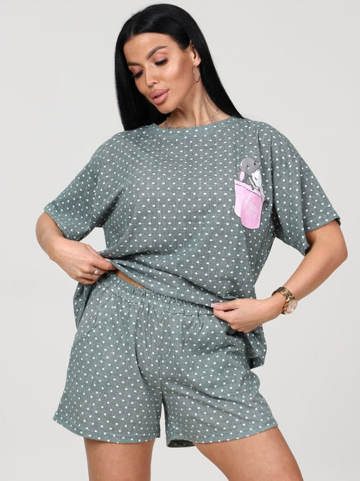 309 ДОМАШНИЙ КОСТЮМ шорты (Ментол горох) - А-дина фото 2
