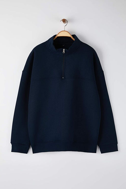 B_y_k Beden Lacivert Oversize/Geni_ Kesim Fermuarl_ Sweatshirt TMNAW25AO00028 - Trendyolmilla фото 2
