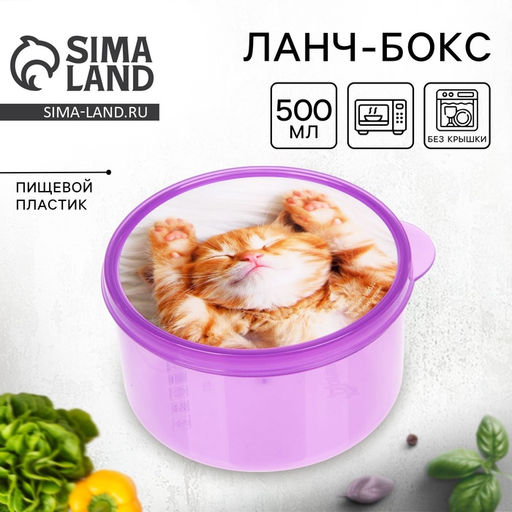 Цена за 2 шт. Ланч - бокс круглый Котёнок, 500 мл