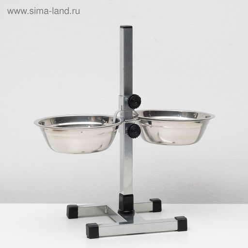 Подставка с мисками, 2700 мл, высота 40 см, разборная с верхним фиксатором, хром - Пижон фото 6