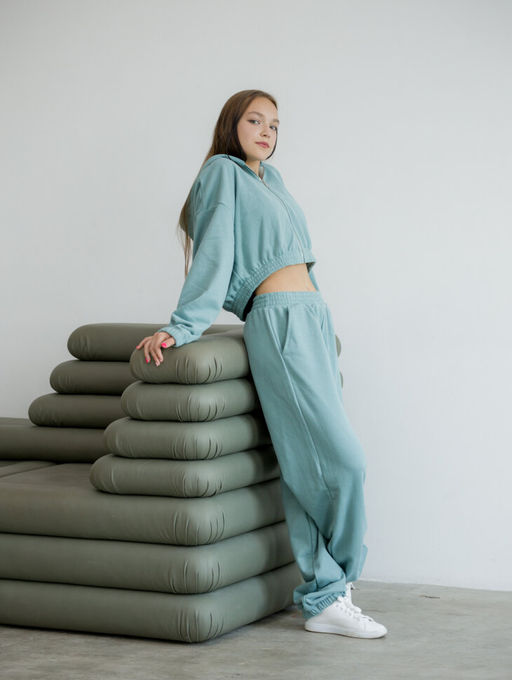 Костюм из спортивной ткани найк футер утепленный, мята (велюр эффект) - Knitka wear фото 10