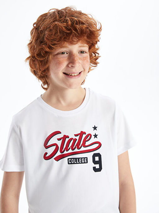 Bisiklet Yaka Bask?l? K?sa Kollu Erkek ?ocuk Ti??rt