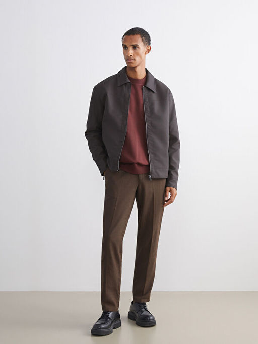 Standart Kal?p G?mlek Yaka Erkek Deri G?r?n?ml? Ceket