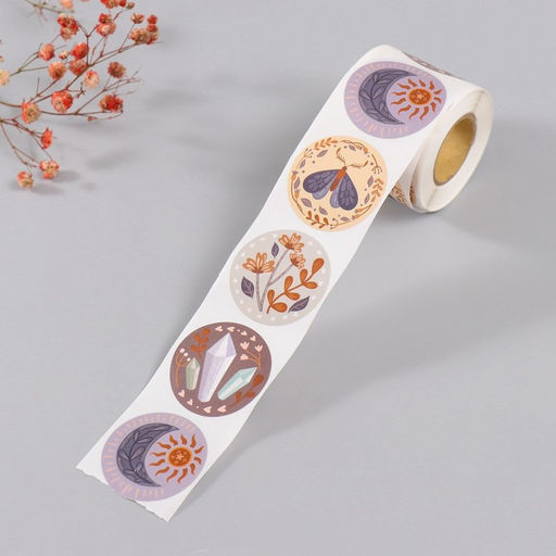 Наклейка бумага Бохо, d=3.8 см, 252 шт. в рулоне