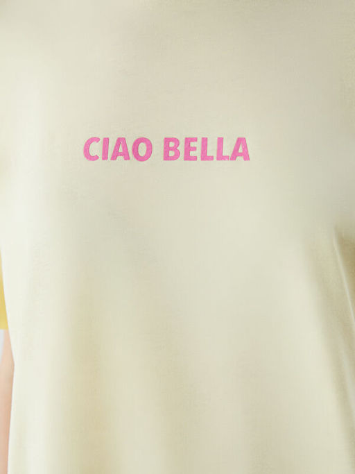 Bisiklet Yaka Bask?l? Oversize Kad?n Ti??rt