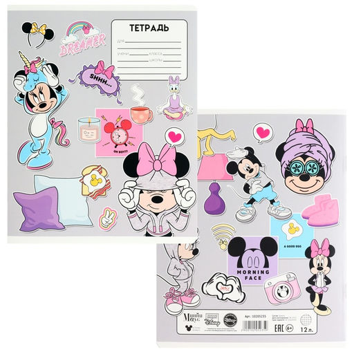 Цена за 18 шт. Тетрадь в клетку 12 листов, 5 видов МИКС, обложка мелованный картон, «Минни Маус»