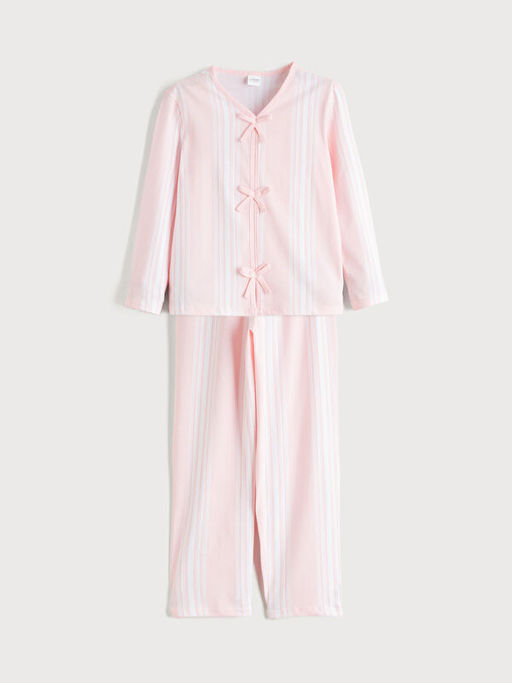 V Yaka Fiyonk Detayl? K?z ?ocuk Pijama Tak?m?
