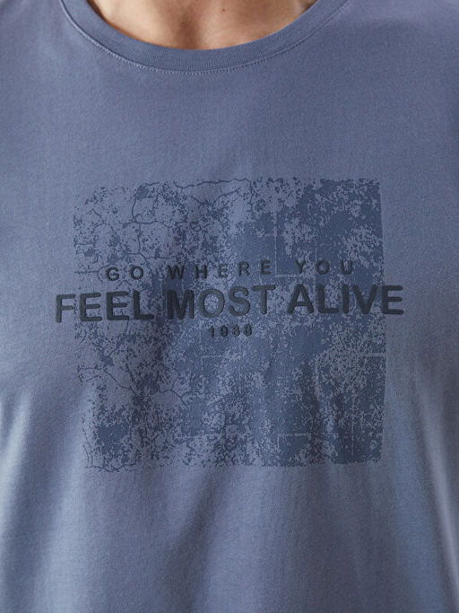 Bisiklet Yaka Bask?l? Penye Erkek Ti??rt