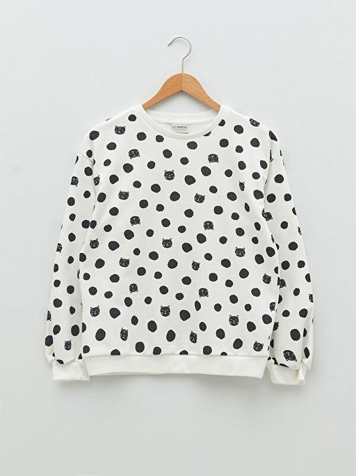 Bisiklet Yaka Bask?l? Uzun Kollu Oversize K?z ?ocuk Sweatshirt ve E?ofman Alt? - Waikiki фото 2