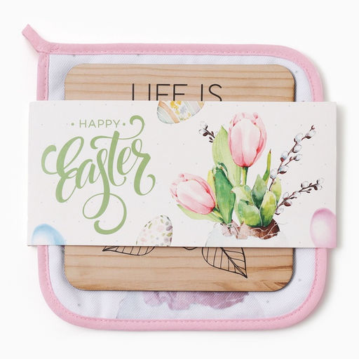 Набор кухонный Тюльпаны: прихватка 19?19 см, подставка под горячее