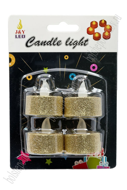 Набор свечей светодиодных на батарейках 3,5*3 см (4 шт) SF-7552, золото