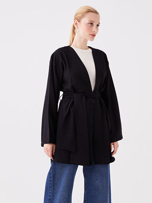 ?al Yaka D?z Uzun Kollu Oversize Kad?n Kimono