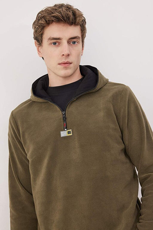 Haki Slim/Dar Kesim Polar Fermuarl_ Kap__onlu Sweatshirt TMNAW26SW00064 - Trendyolmilla фото 2