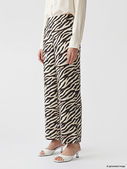 Beli Lastikli Zebra Desenli Kad?n Pantolon
