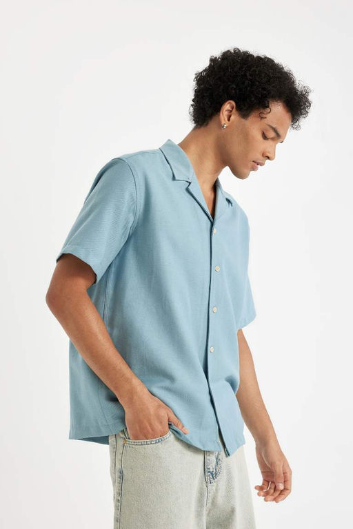 Рубашка обычного кроя с открытым воротником и короткими рукавами - Defacto фото 3