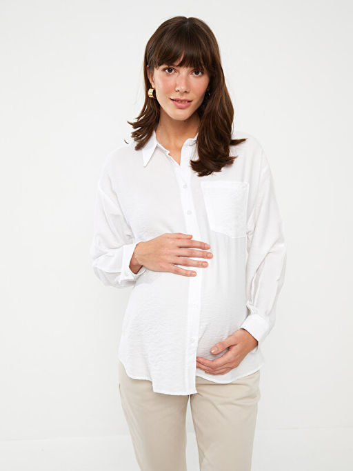 D?z Uzun Kollu Gabardin Hamile G?mlek